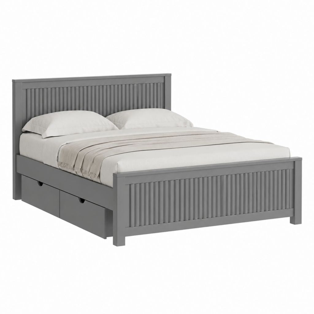 Lit double avec rangement gris en pin massif et MDF 160 x 200 cm
