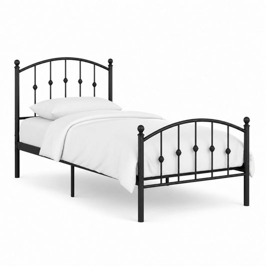 Cadre de lit simple 90 x 190 cm noir en acier avec tête et pied de lit arqués