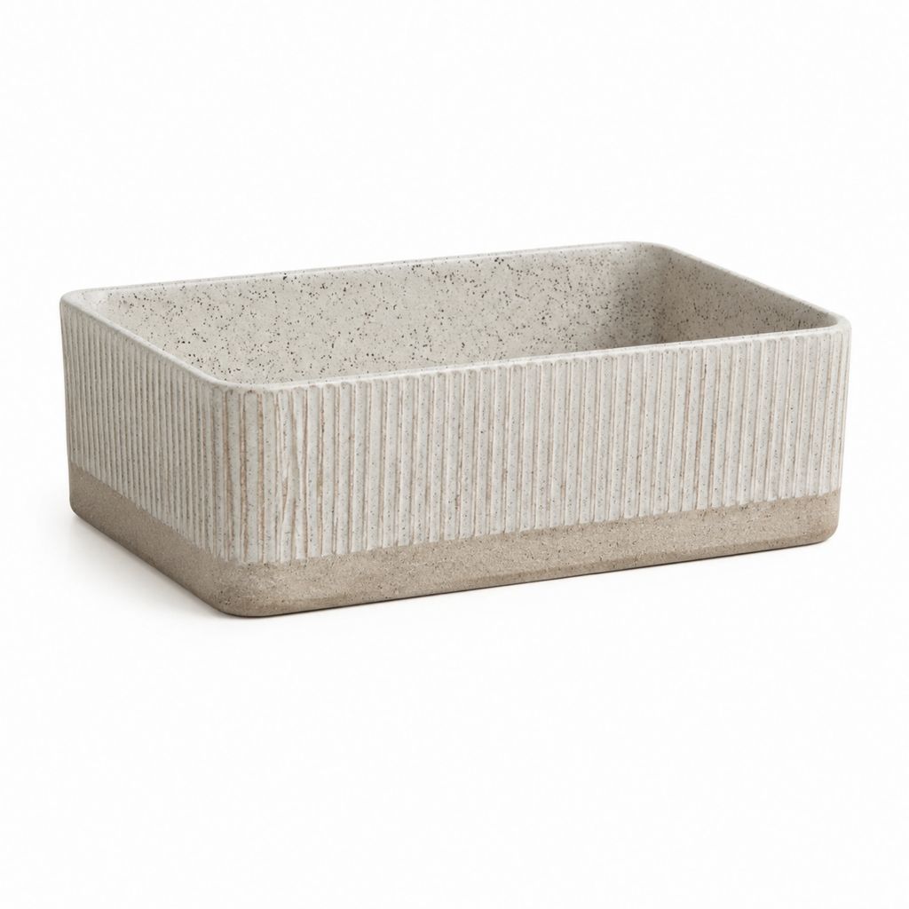 Vasque à poser rectangulaire beige en céramique 40 x 30 x 15 cm