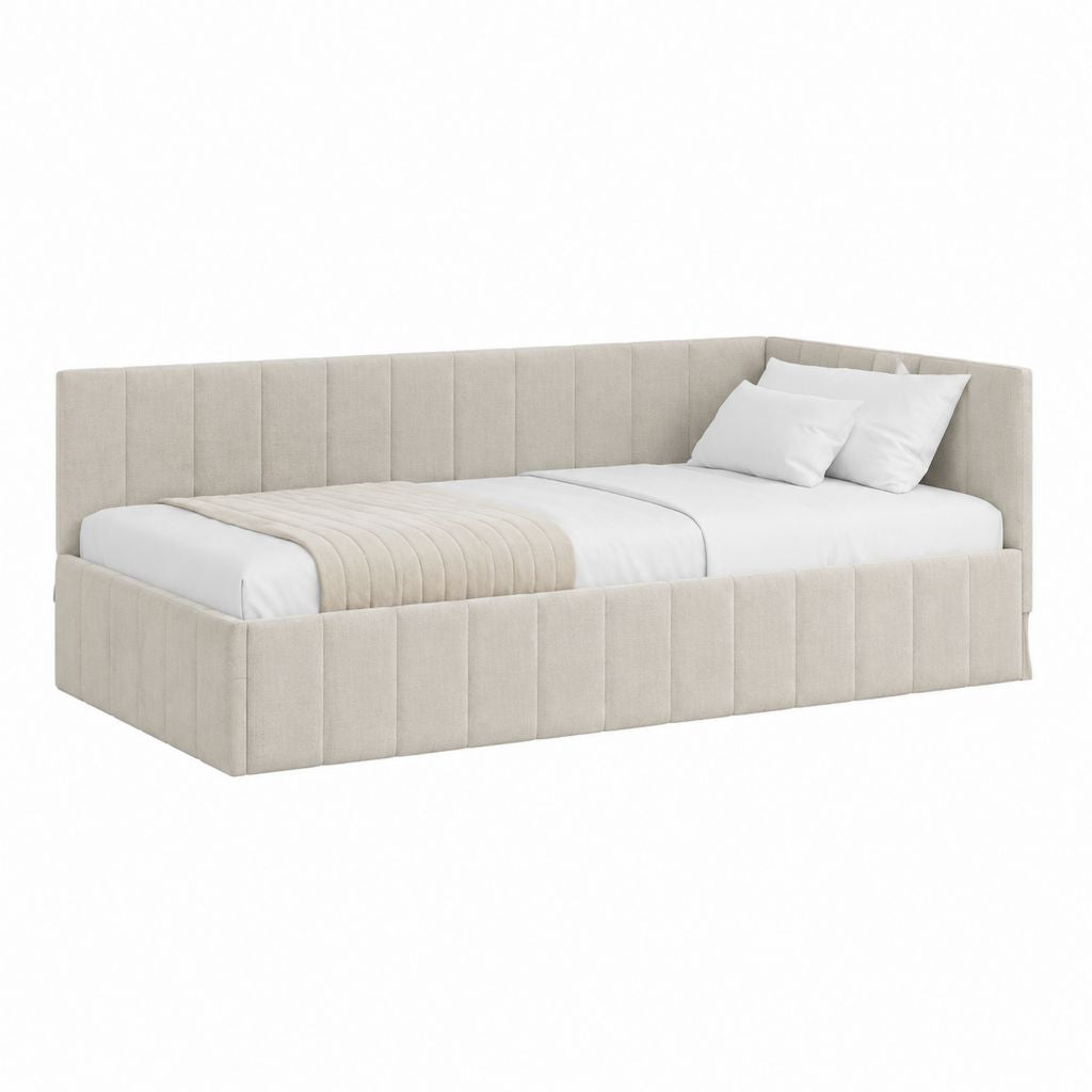 Lit double avec cadre beige en polyester capitonné 160 x 200 cm