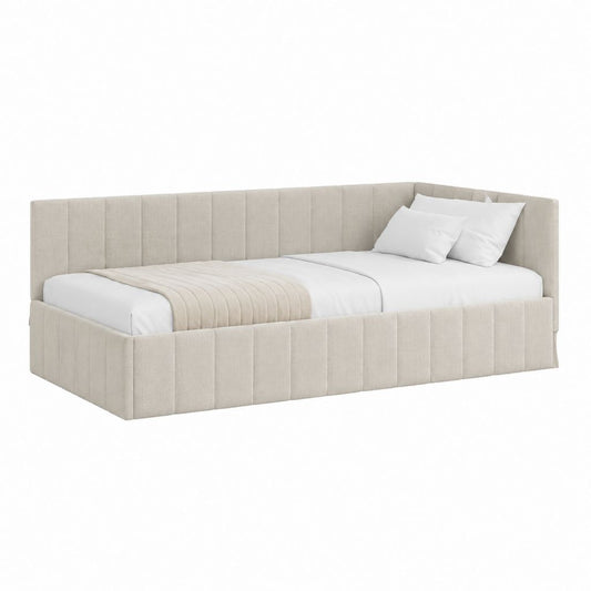 Lit double avec cadre beige en polyester capitonné 160 x 200 cm
