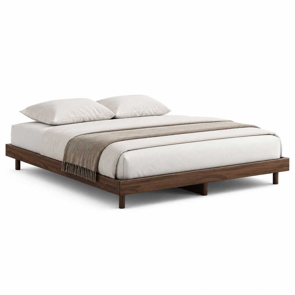 Cadre de lit double en bois massif de noyer brun 160 x 200 cm