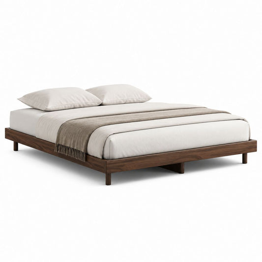 Cadre de lit double en bois massif de noyer brun 160 x 200 cm