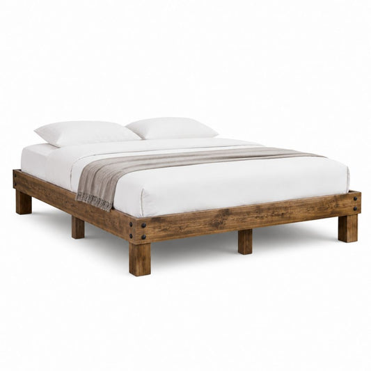 Lit double cadre de lit marron en pin massif rectangulaire 160 x 200 cm