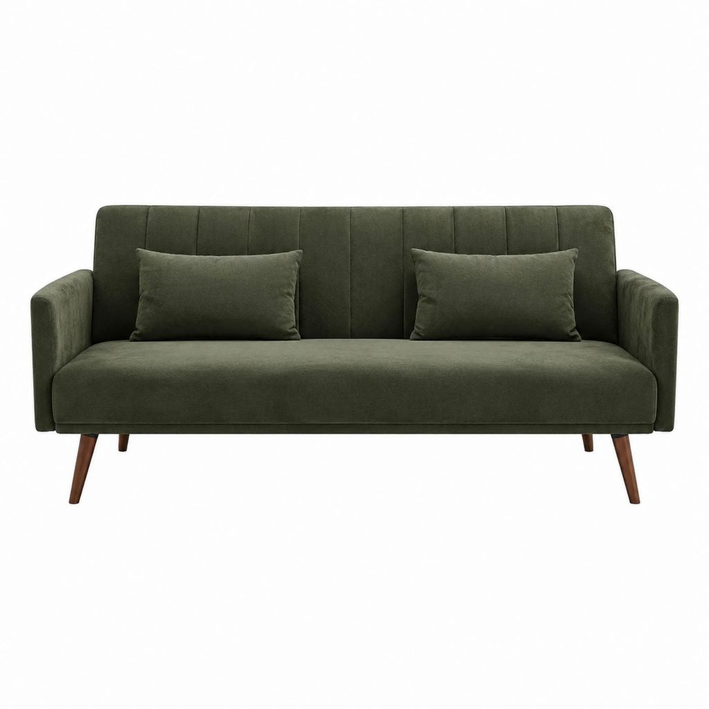 Canapé 3 places vert olive en velours de polyester rectangulaire 200 x 85 x 85 cm