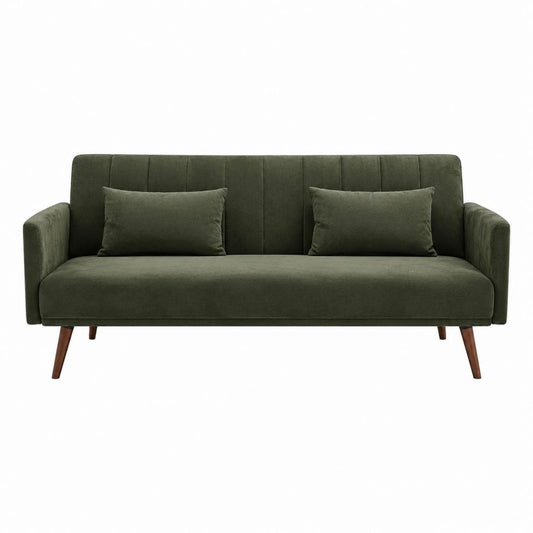 Canapé 3 places vert olive en velours de polyester rectangulaire 200 x 85 x 85 cm