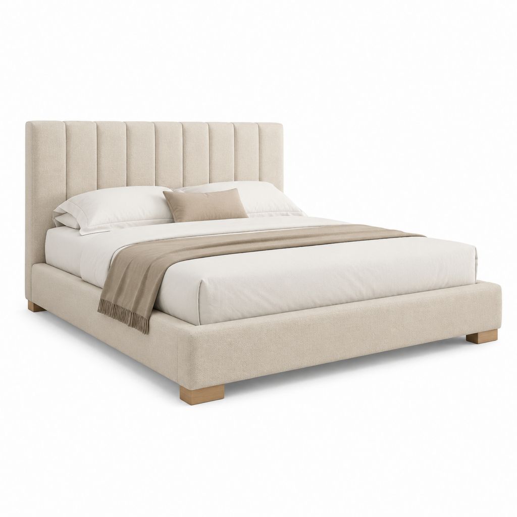 Lit double avec cadre de lit beige en polyester rectangulaire 160 x 200 cm