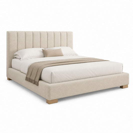 Lit double avec cadre de lit beige en polyester rectangulaire 160 x 200 cm