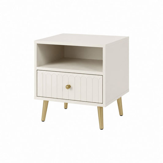 Table de chevet rectangulaire blanche en MDF avec tiroir et niche ouverte 40 x 40 x 56 cm