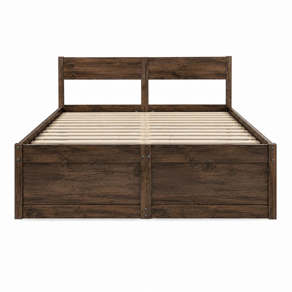 Cadre de lit double marron foncé en bois massif rectangulaire 160 x 200 cm