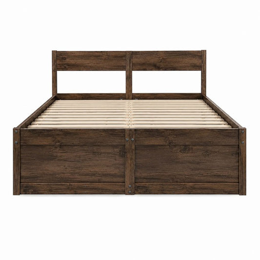 Cadre de lit double marron foncé en bois massif rectangulaire 160 x 200 cm