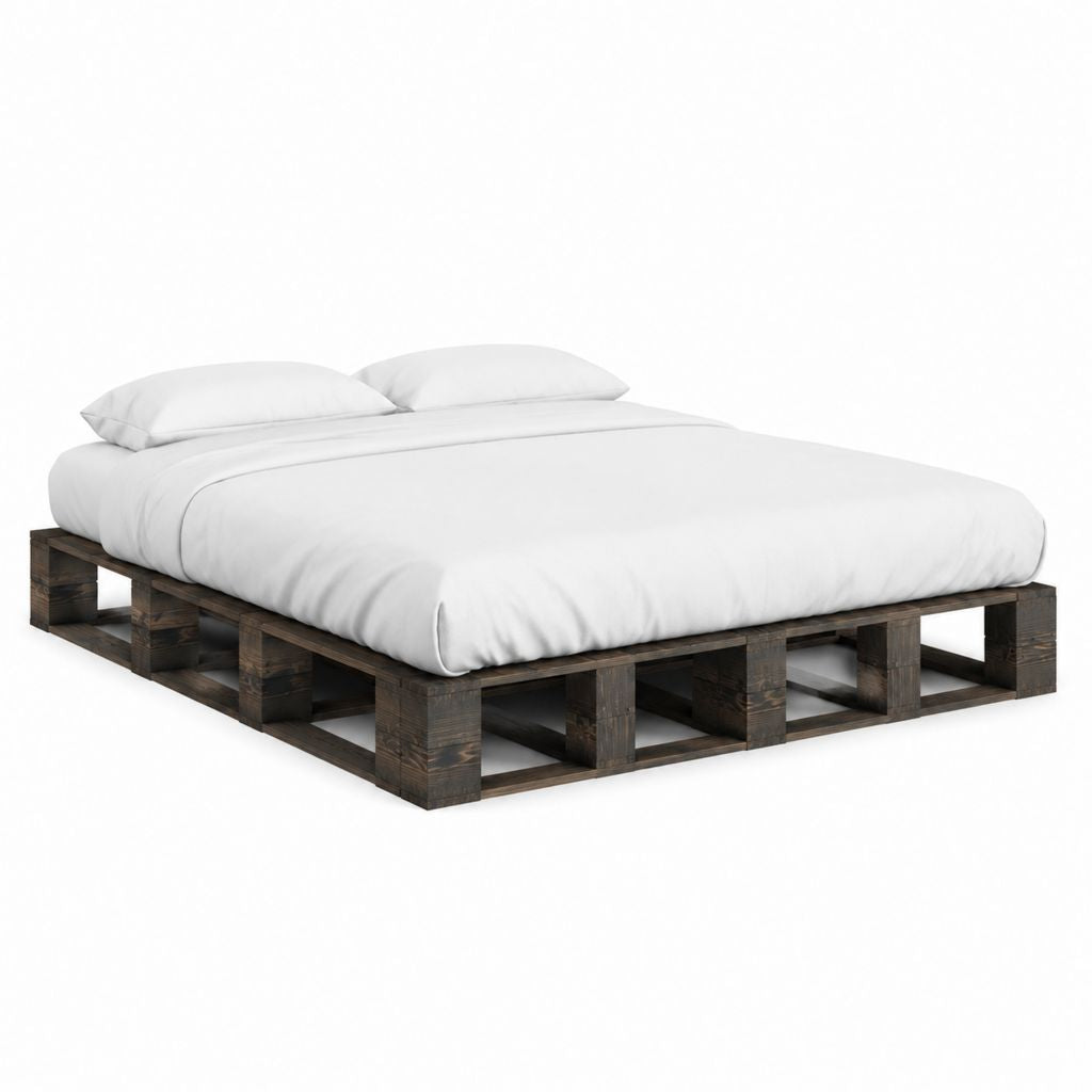 Cadre de lit double en pin massif brun foncé 160 x 200 cm style palettes
