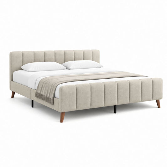 Lit double capitonné beige en polyester 160 x 200 cm 176 x 221 x 111 cm