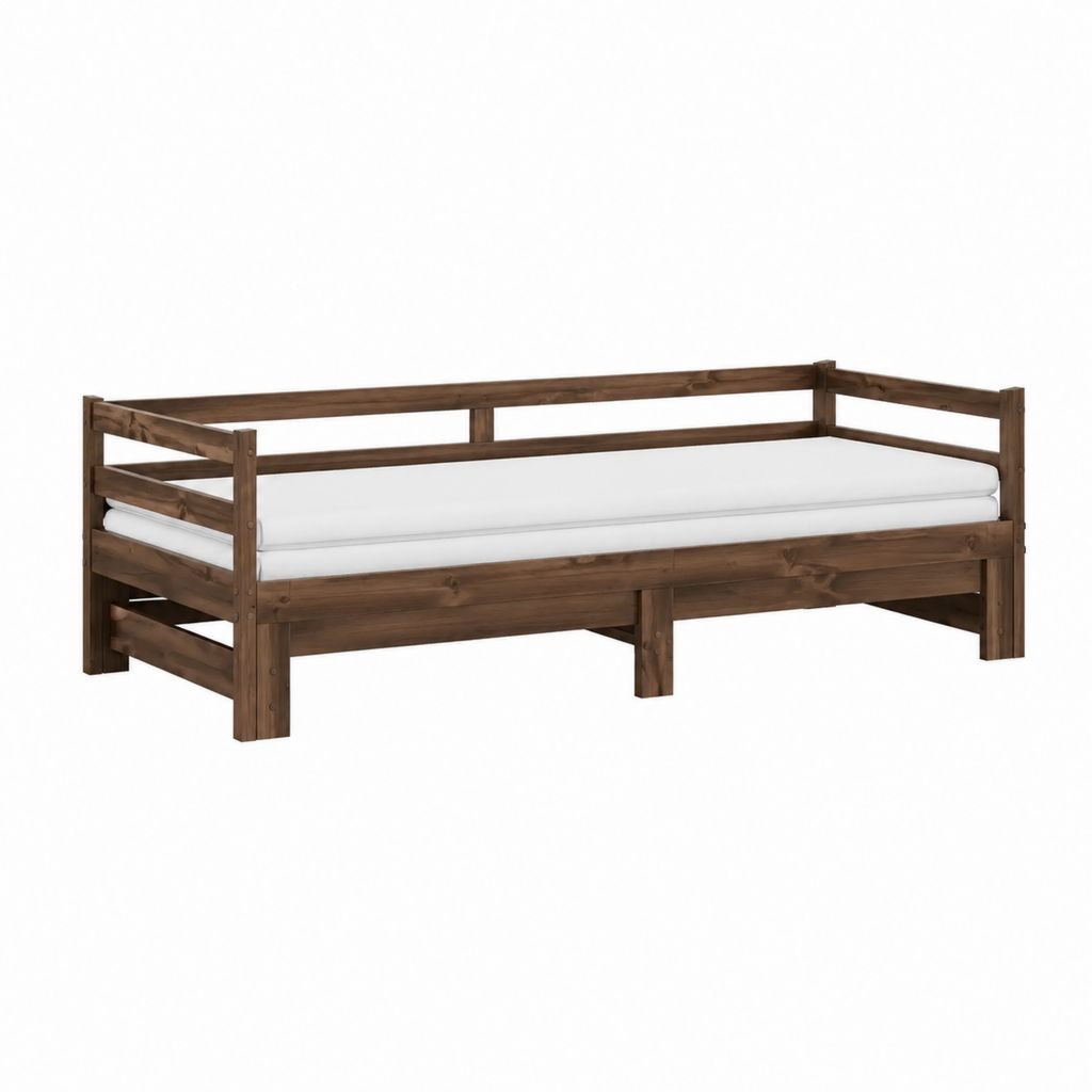 Lit banquette avec matelas 90 x 200 cm marron foncé en pin massif