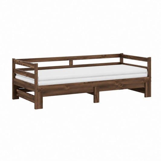 Lit banquette avec matelas 90 x 200 cm marron foncé en pin massif