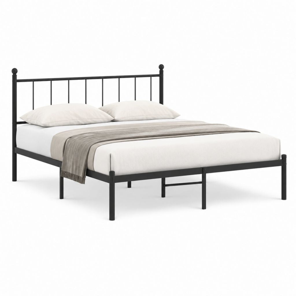 Cadre de lit double noir en acier 140 x 190 cm avec tête de lit à barreaux