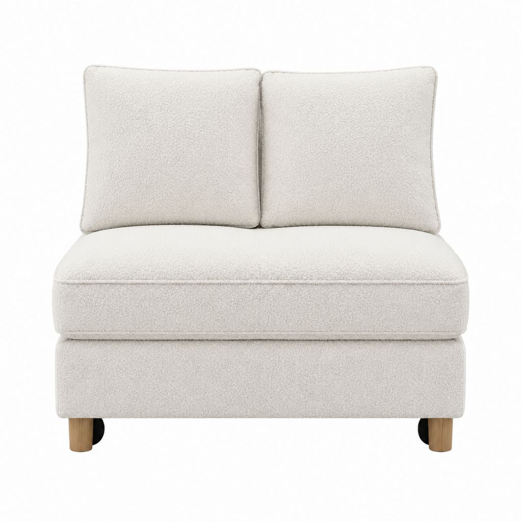 Fauteuil sans accoudoirs beige en polyester bouclé rectangulaire 90 x 95 x 85 cm