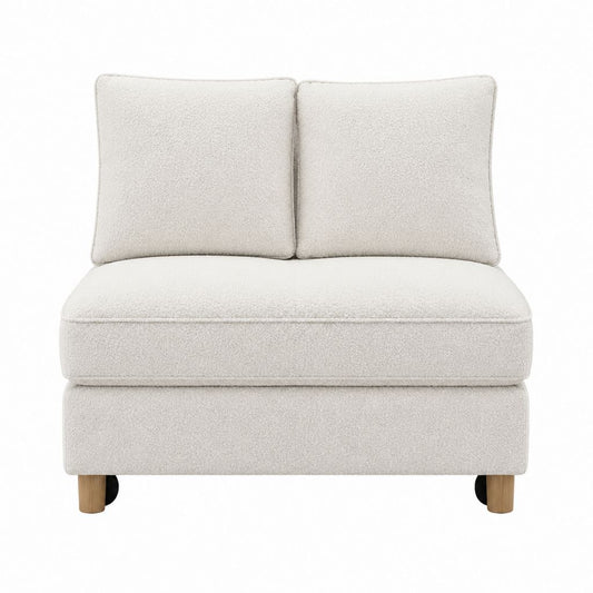 Fauteuil sans accoudoirs beige en polyester bouclé rectangulaire 90 x 95 x 85 cm